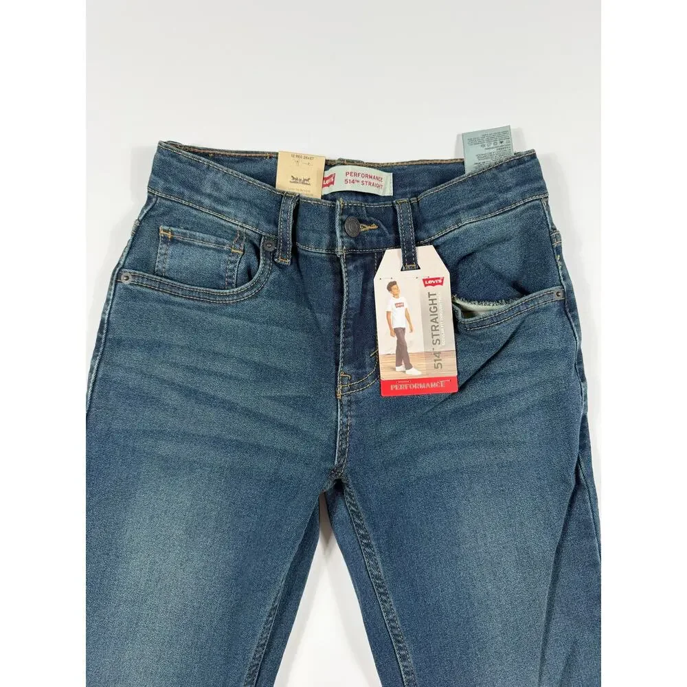 NEW Levi’s 514 Straight Performance Boys Medium Wash Jeans Size 12 Regular 26x27